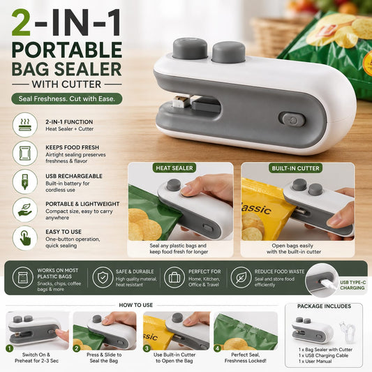 2-in-1 Portable Bag Sealer with Cutter
